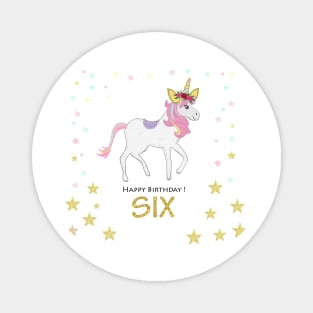 Sixth birthday. Six. Unicorn Birthday invitation. Party invitation greeting card Magnet